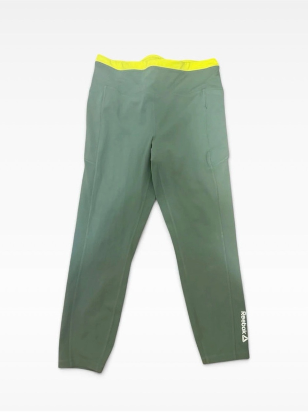 Reebok Olive Green Active Leggings with Neon Waistband